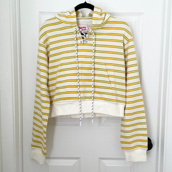 Women SOLID & STRIPEDThe Jolie Hoodie in Yellow Striped Size Extra Large - Picture 2 of 11